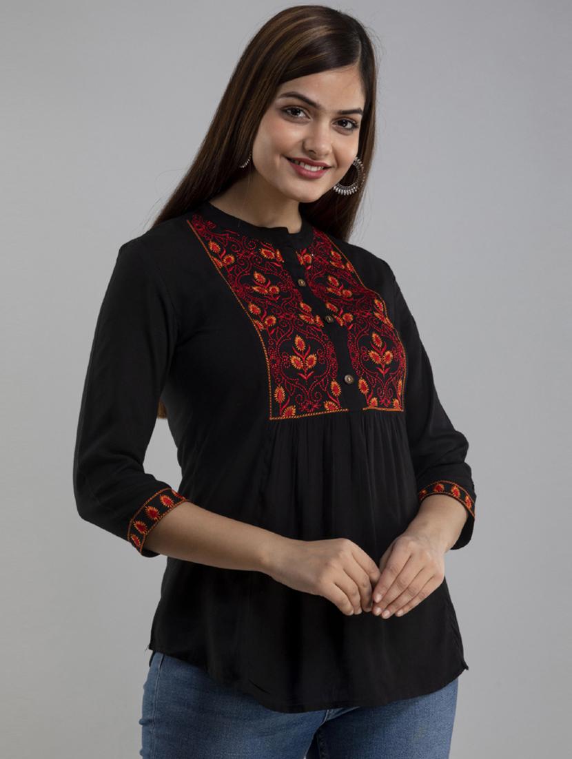 black embroidered regular top - 20005503 - Standard Image - 1