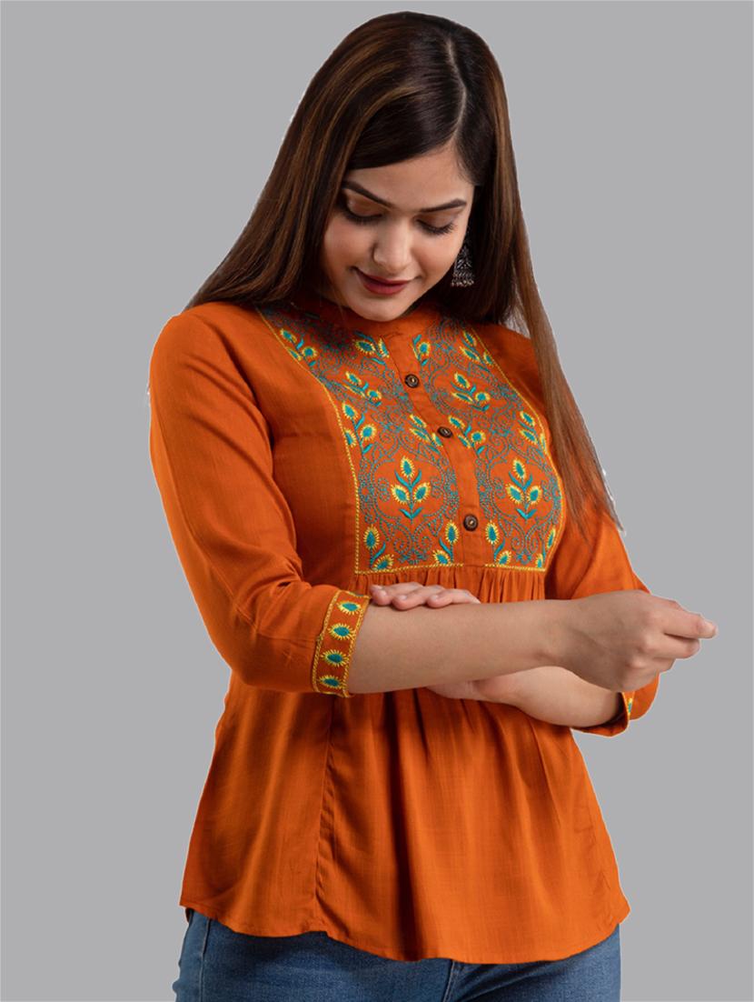 orange embroidered regular top - 20005507 - Standard Image - 1