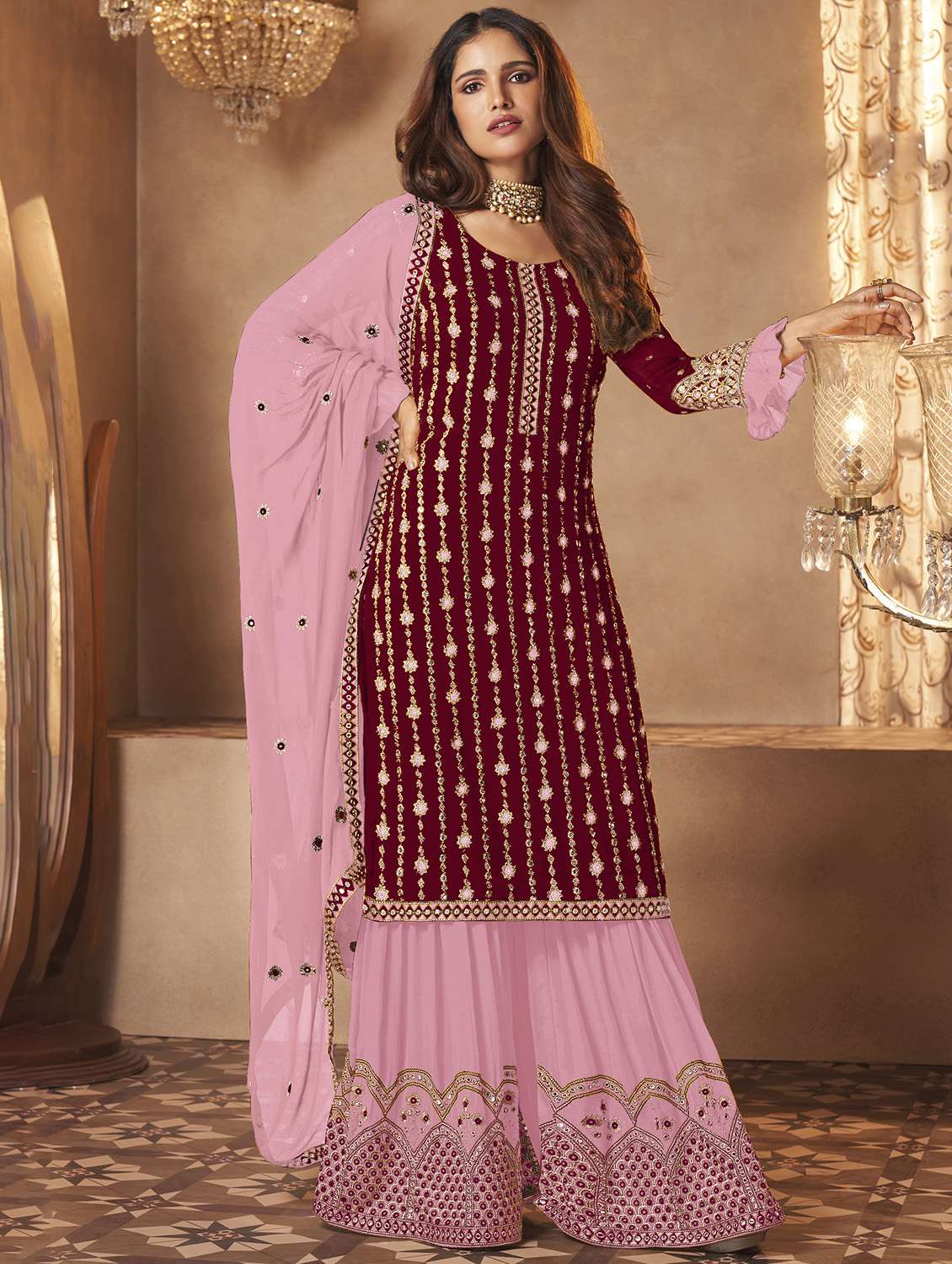 embroidered semi-stitched suit set