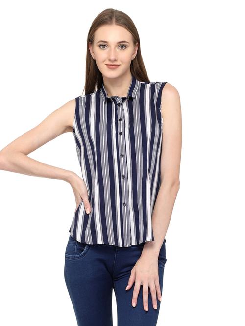 blue striped sleeveless regular shirt - 20007167 - Standard Image - 0