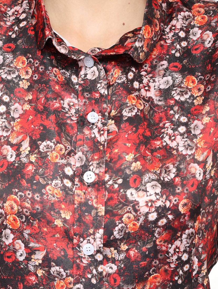 brown floral print sleeveless regular shirt - 20007176 - Standard Image - 4