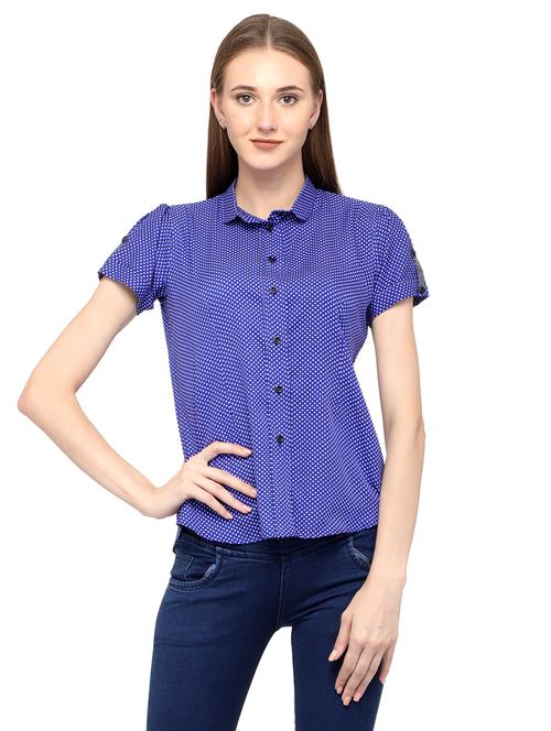 blue polka doted short sleeves regular shirt - 20007177 - Standard Image - 0