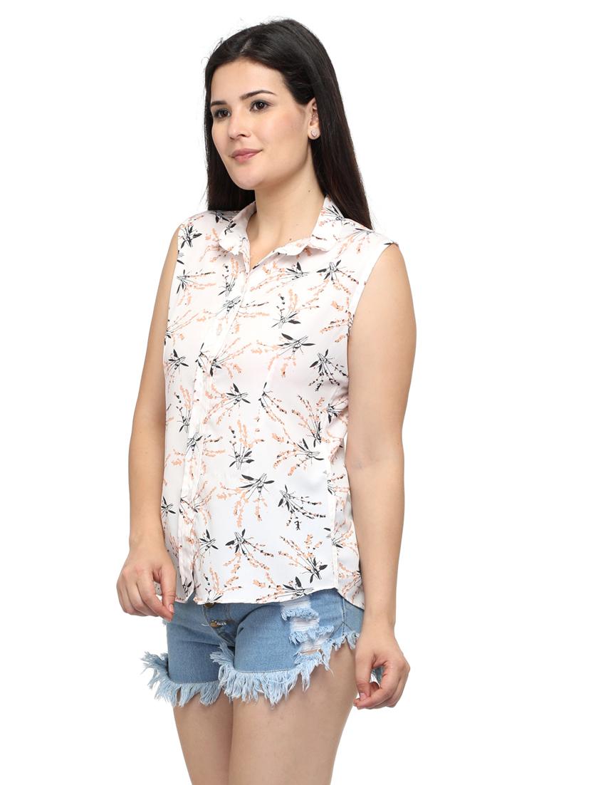 white printed sleeveless regular shirt - 20007180 -  Standard Image - 1