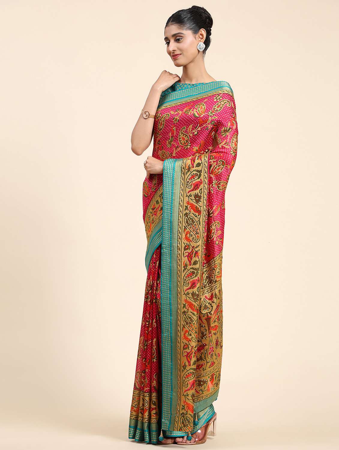 women's paisley pink colored saree with blouse - 20007390 - Standard Image - 1