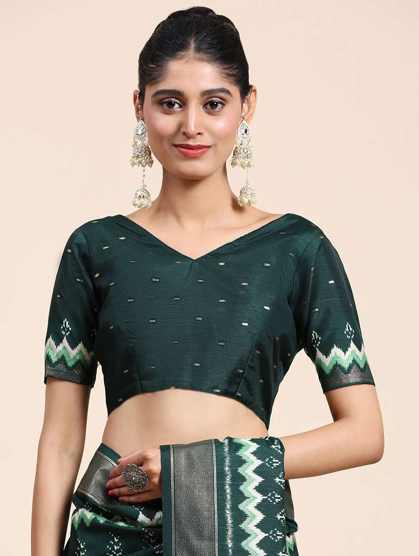 women's self design dark green colored saree with blouse - 20007393 - Standard Image - 4