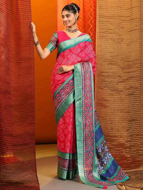 women's printed pink colored saree with blouse - 20007406 - Standard Image - 0