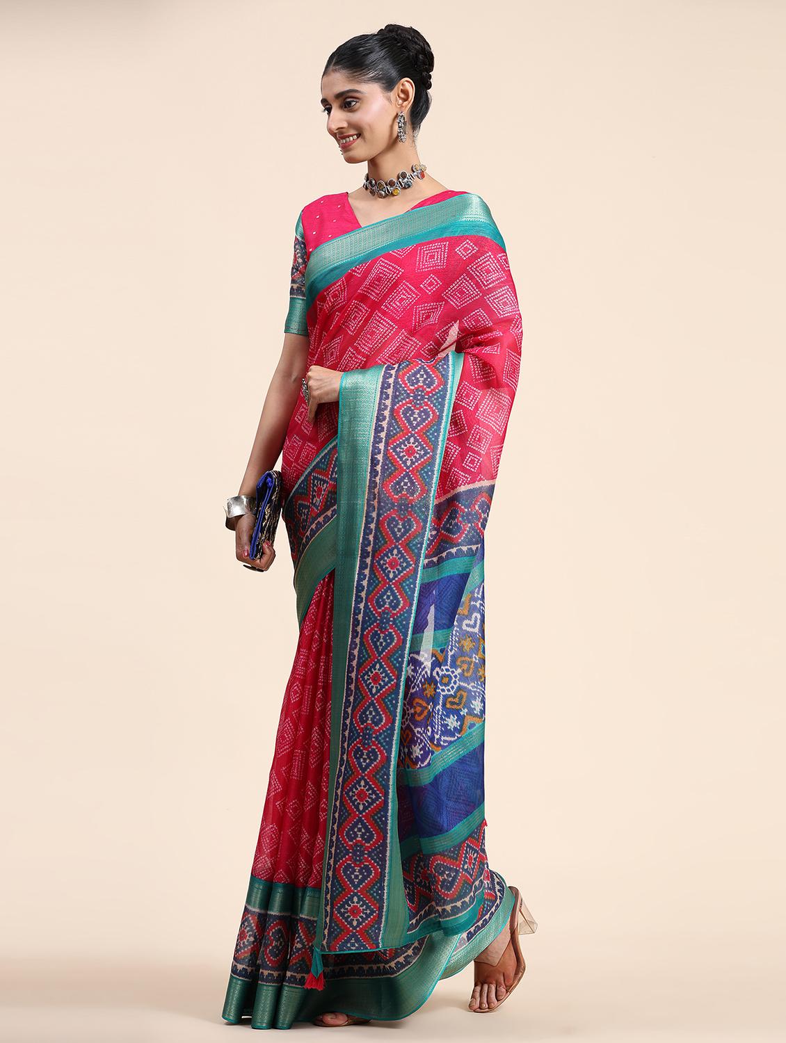 women's printed pink colored saree with blouse - 20007406 -  Standard Image - 1