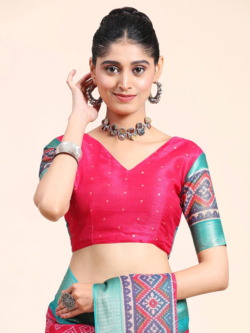women's printed pink colored saree with blouse - 20007406 - Standard Image - 4