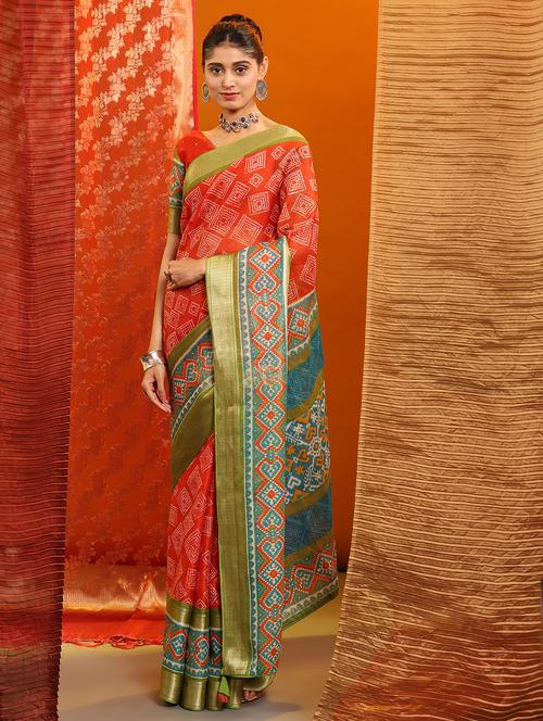 women's abstract red colored saree with blouse - 20007407 -  Standard Image - 0