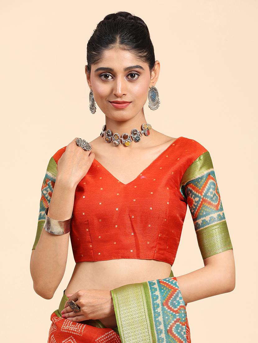 women's abstract red colored saree with blouse - 20007407 - Standard Image - 4