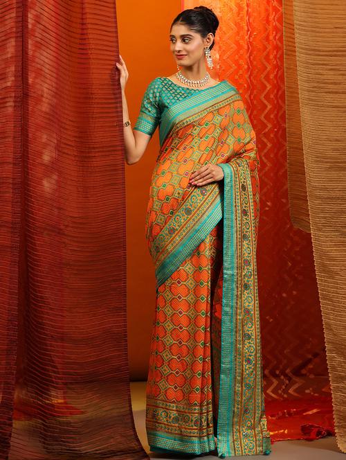 women's self design orange colored saree with blouse - 20007413 -  Standard Image - 0