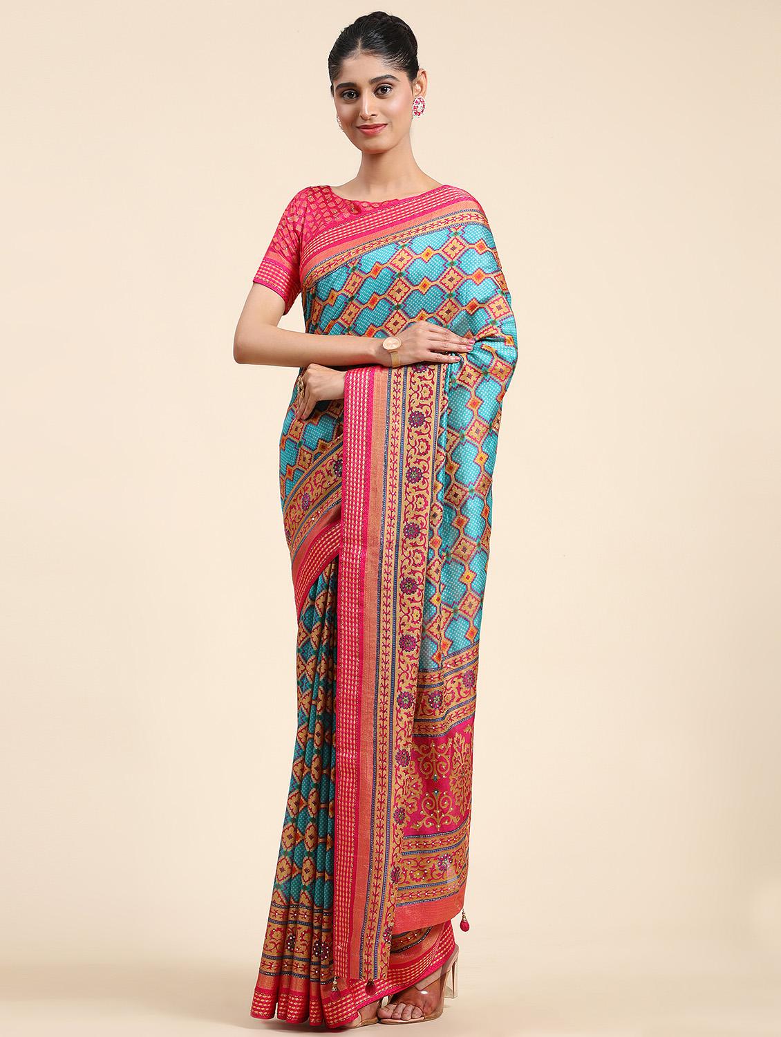 women's abstract blue colored saree with blouse - 20007414 - Standard Image - 1