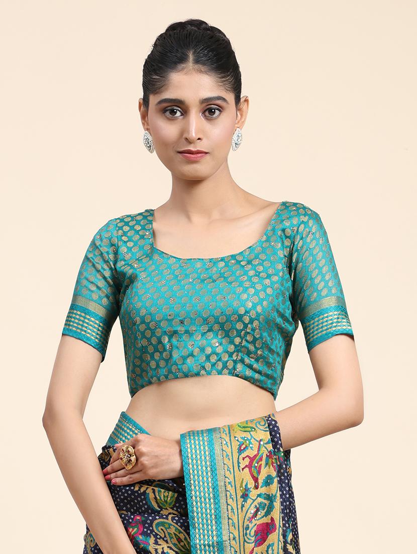 women's paisley navy blue colored saree with blouse - 20007473 - Standard Image - 4
