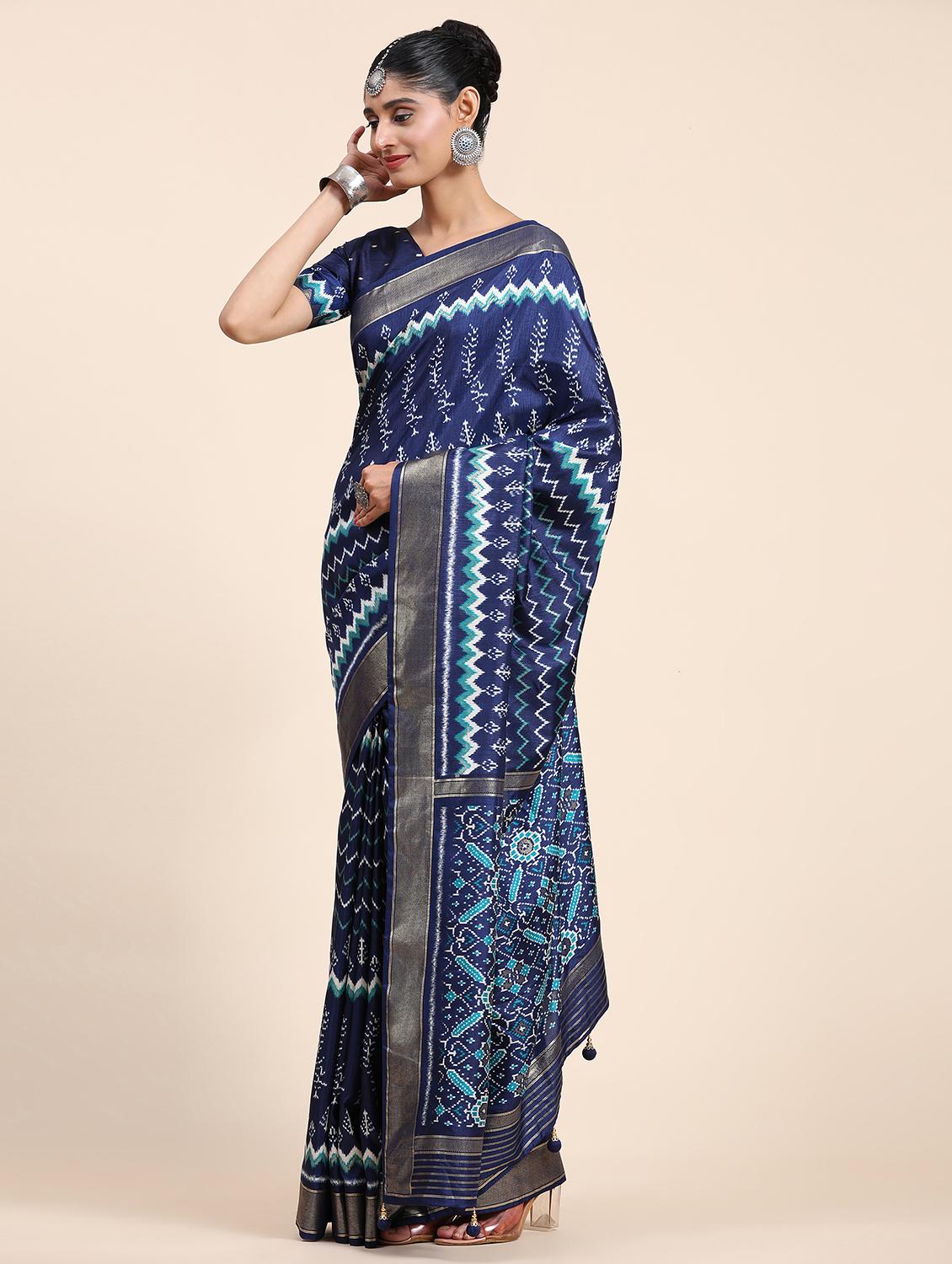 women's self design navy blue colored saree with blouse - 20007474 -  Standard Image - 1