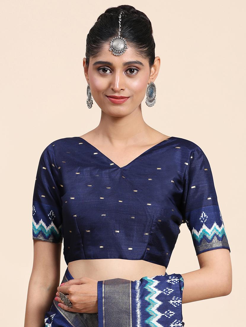 women's self design navy blue colored saree with blouse - 20007474 - Standard Image - 4