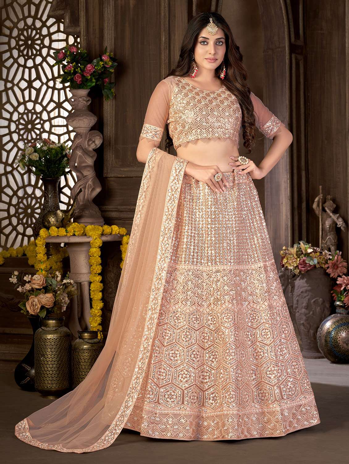 embroidered flared lehenga choli with dupatta