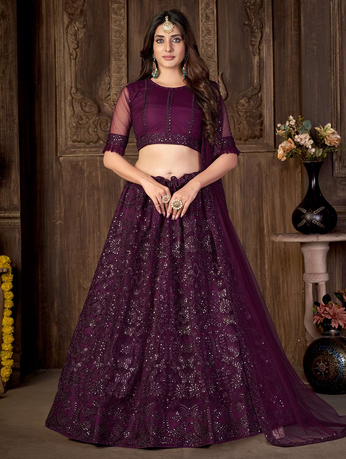 embroidered flared lehenga choli with dupatta