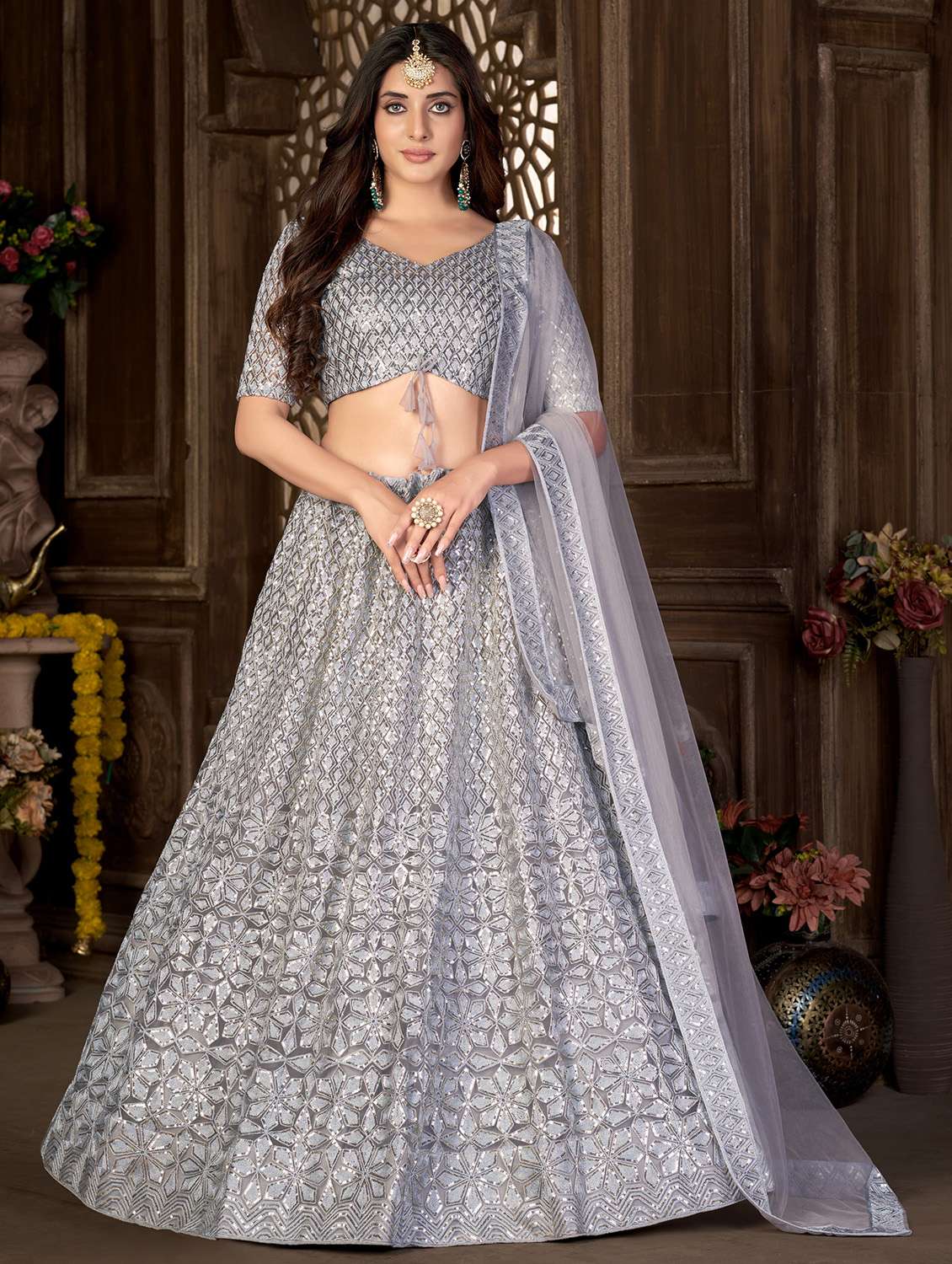 embroidered flared lehenga choli with dupatta