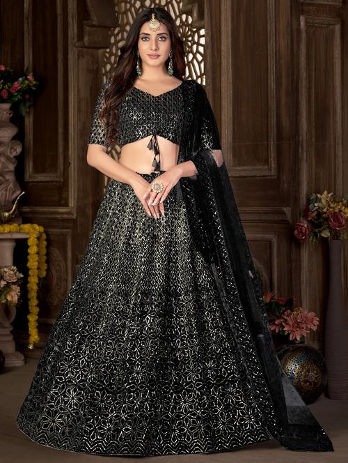 embroidered flared lehenga choli with dupatta - 20007529 - Standard Image - 0