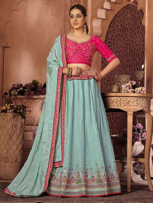 embroidered flared lehenga choli with dupatta - 20007534 -  Standard Image - 0