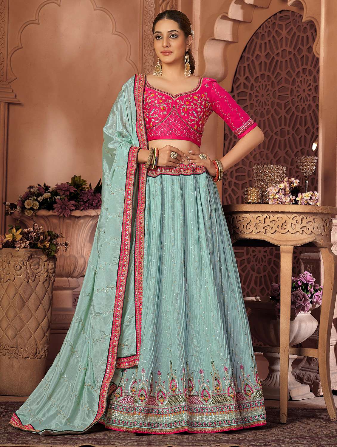 embroidered flared lehenga choli with dupatta - 20007534 -  Zoom Image - 0