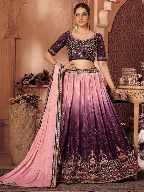 embroidered flared lehenga choli with dupatta - 20007535 - Standard Image - 0