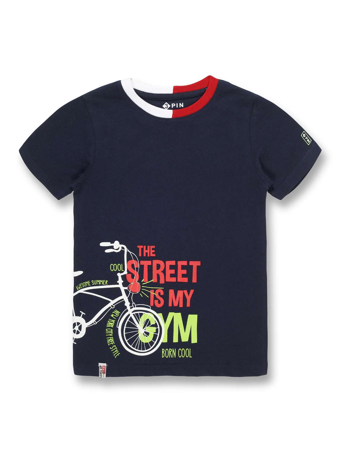 navy blue round neck printed t-shirt