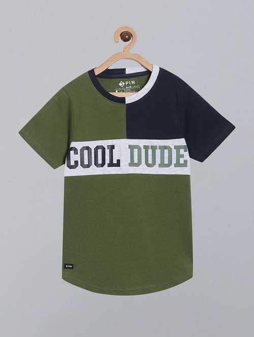 green round neck color block t-shirt - 20007583 -  Standard Image - 0