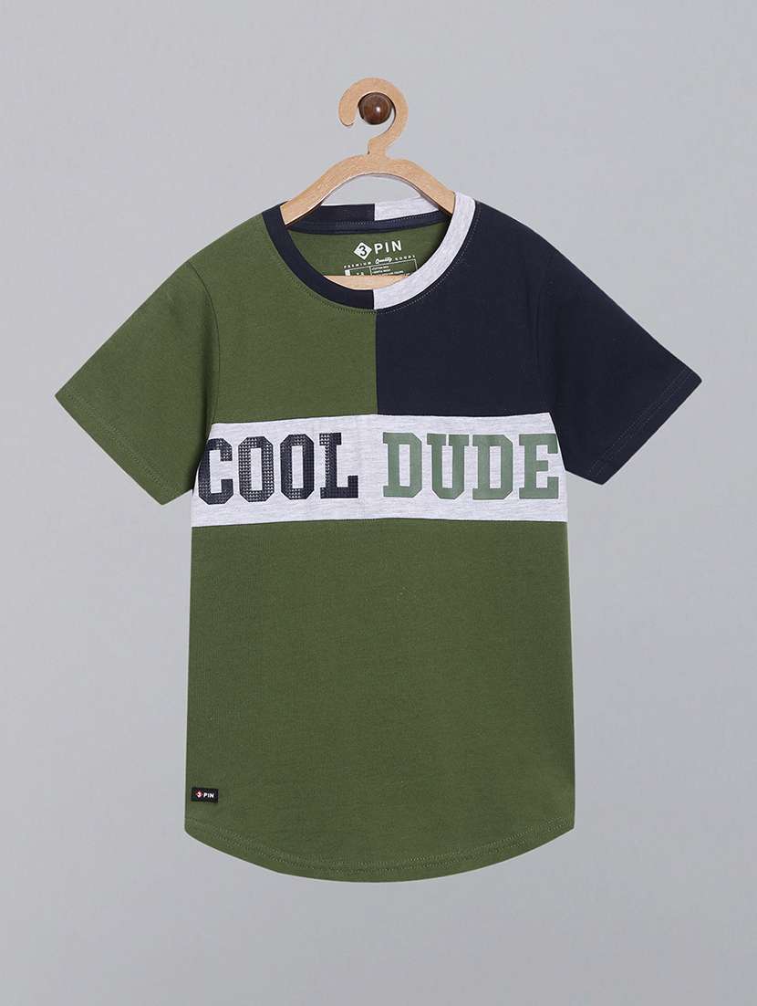 green round neck color block t-shirt - 20007583 -  Zoom Image - 0