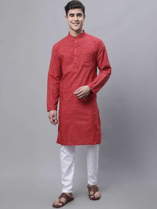 red checkered printed long kurta - 20007591 - Standard Image - 0