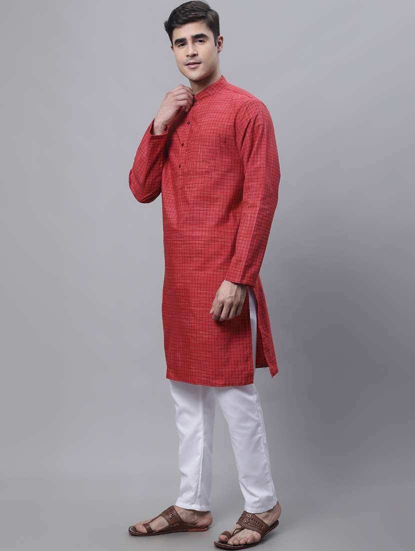 red checkered printed long kurta - 20007591 - Standard Image - 1