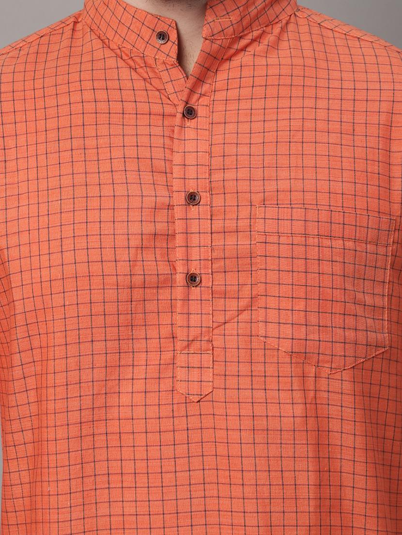 orange checkered printed short kurta - 20007594 - Standard Image - 4