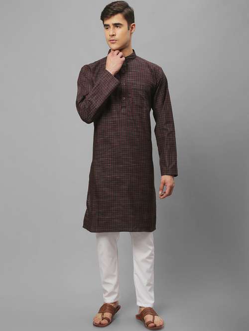 black checkered printed long kurta - 20007595 - Standard Image - 0
