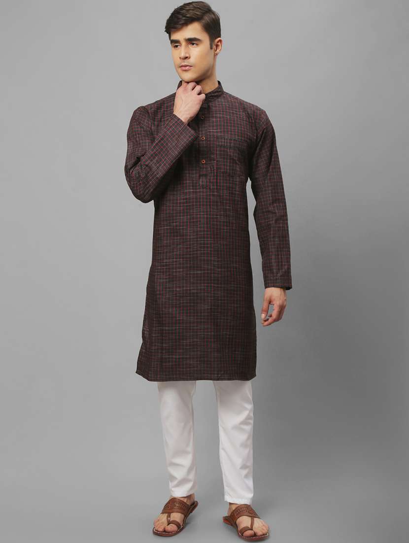 black checkered printed long kurta - 20007595 - Zoom Image - 0