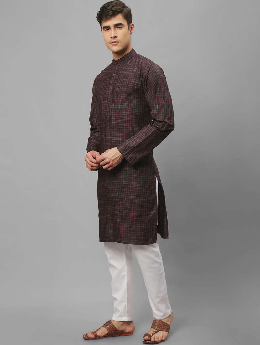 black checkered printed long kurta - 20007595 - Standard Image - 1