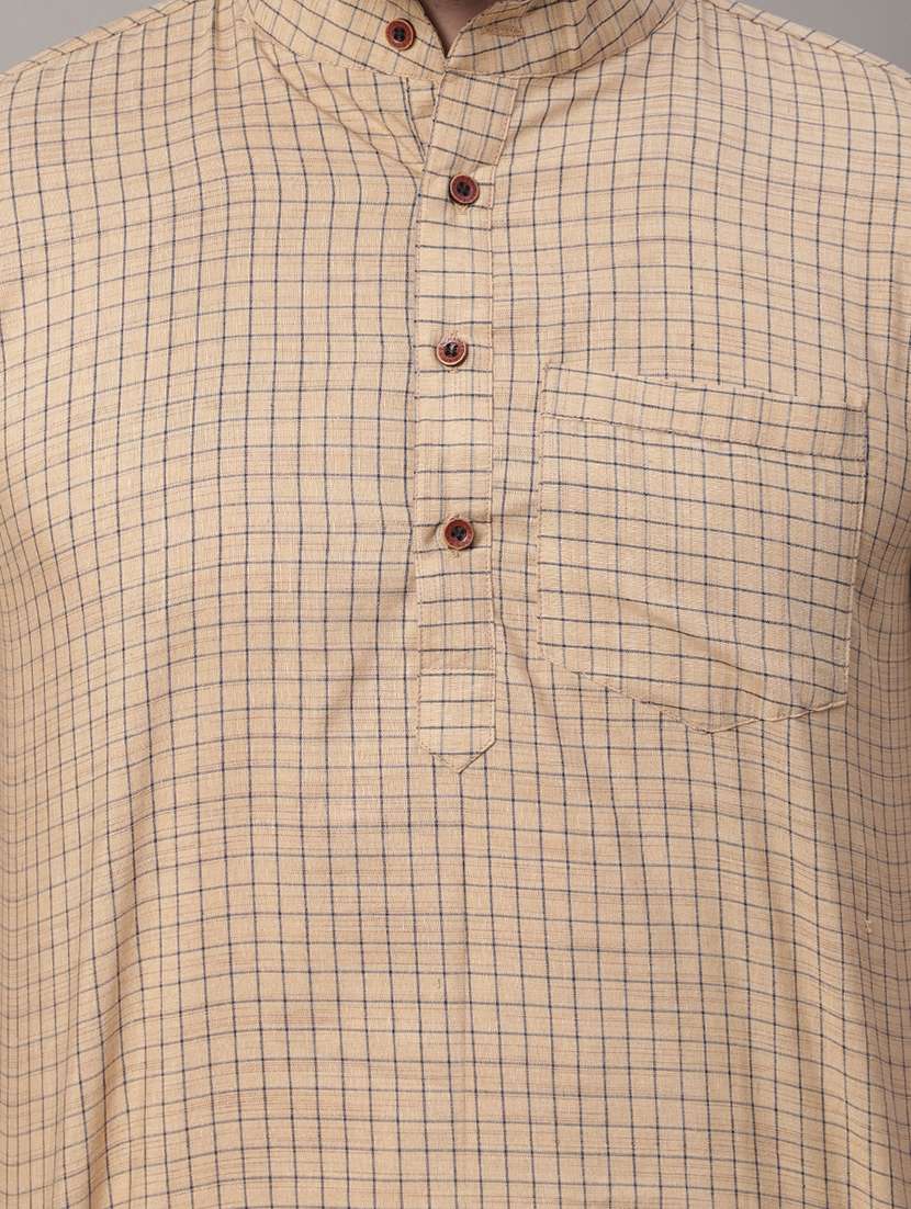 men beige checkered printed short kurta - 20007598 -  Standard Image - 4