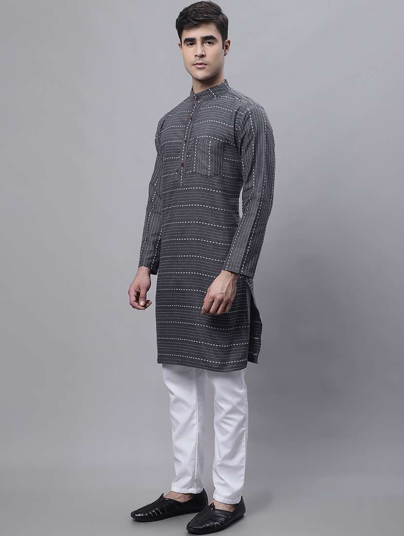 men grey printed long kurta - 20007605 - Standard Image - 1