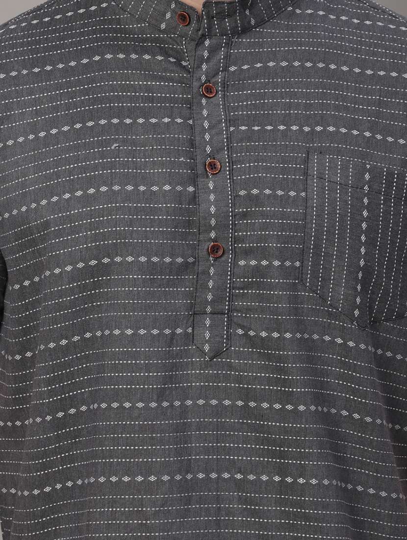 men grey printed short kurta - 20007606 - Standard Image - 4