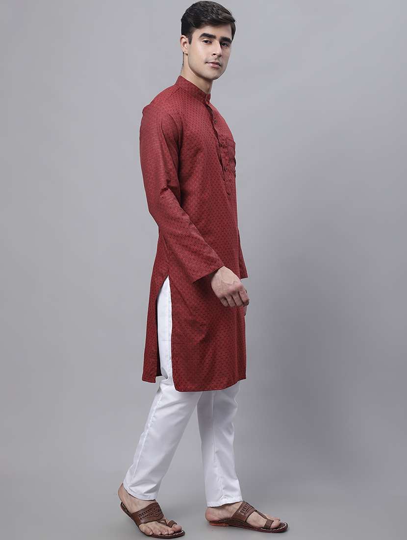 men self design  mandarin neck long kurta - 20007607 -  Standard Image - 1