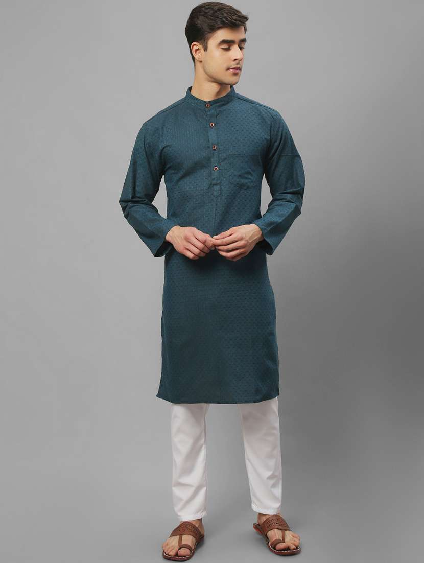 men blue printed long kurta