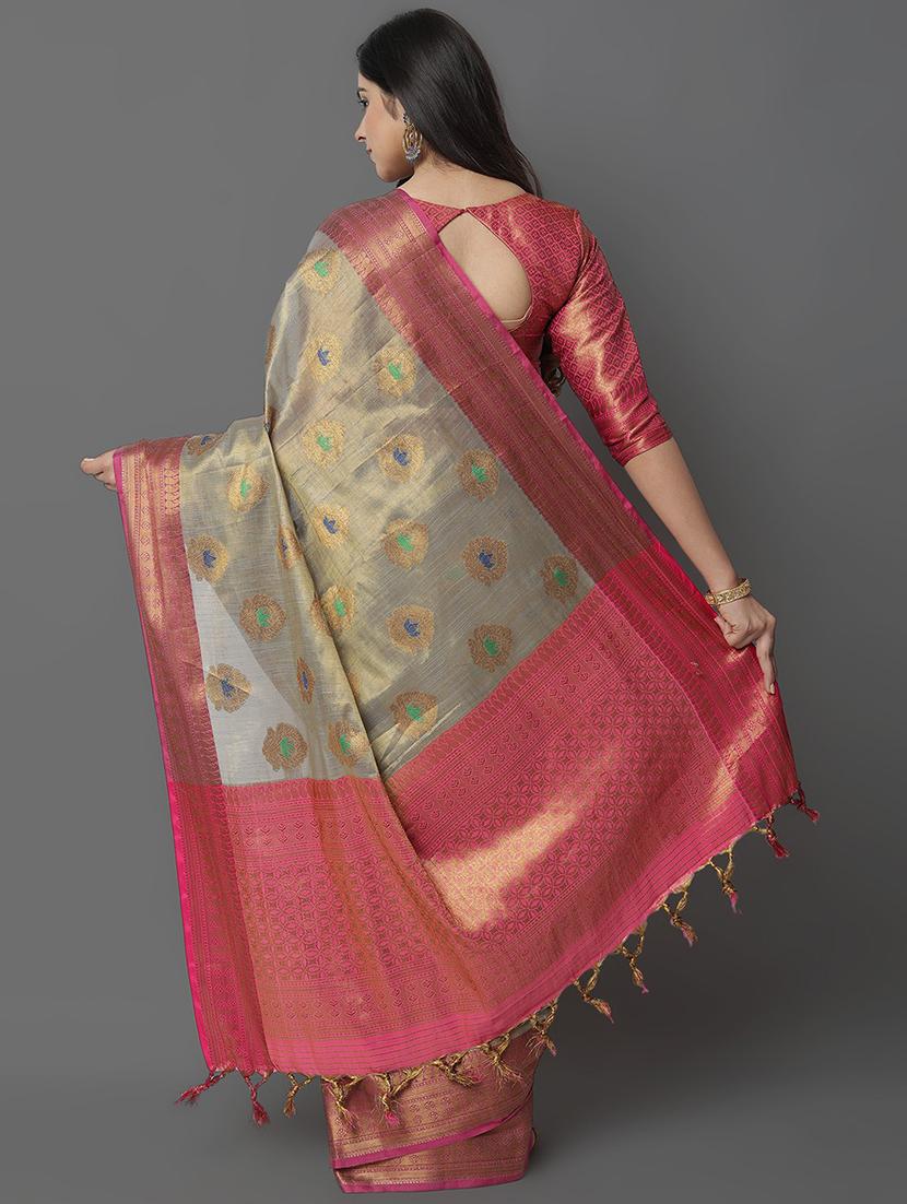 grey kanjivaram saree with blouse - 20007978 - Standard Image - 1