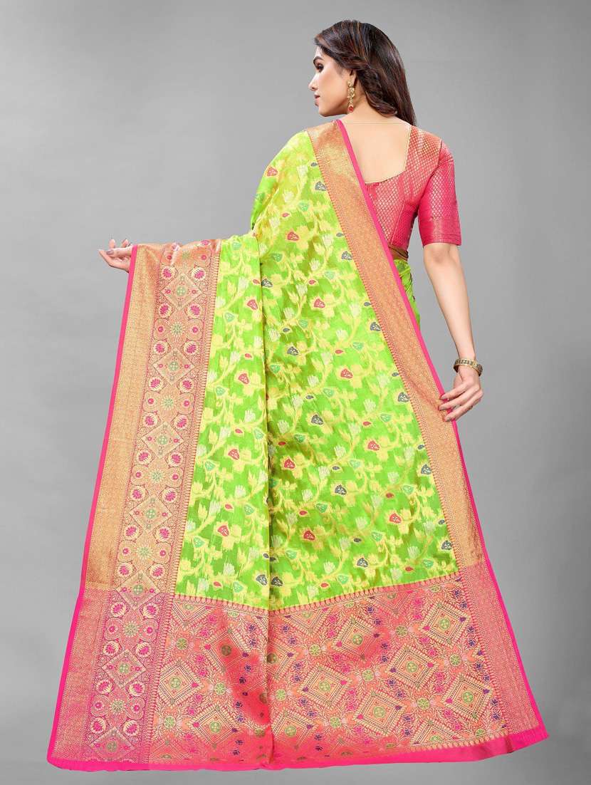 light green silk blend dharmavaram saree with blouse - 20007985 -  Standard Image - 1