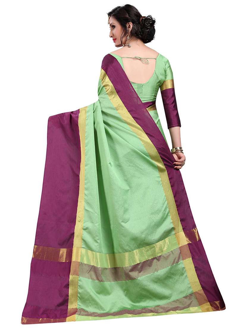 light green cotton silk saree with blouse - 20007988 - Standard Image - 1