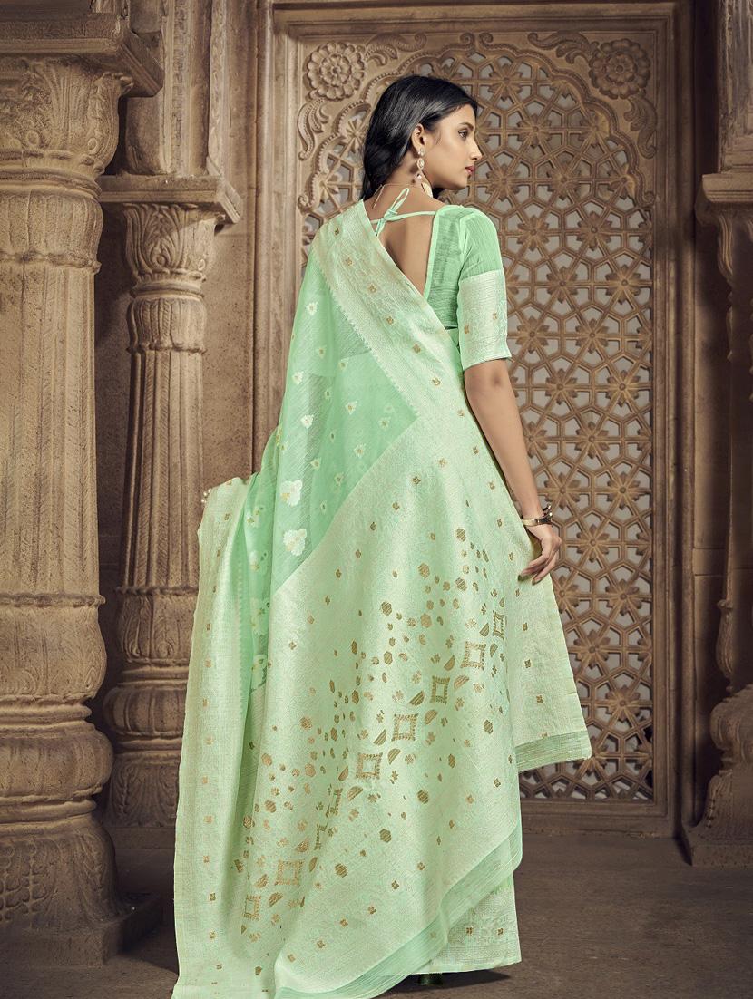 light green cotton blend saree with blouse - 20008118 - Standard Image - 1