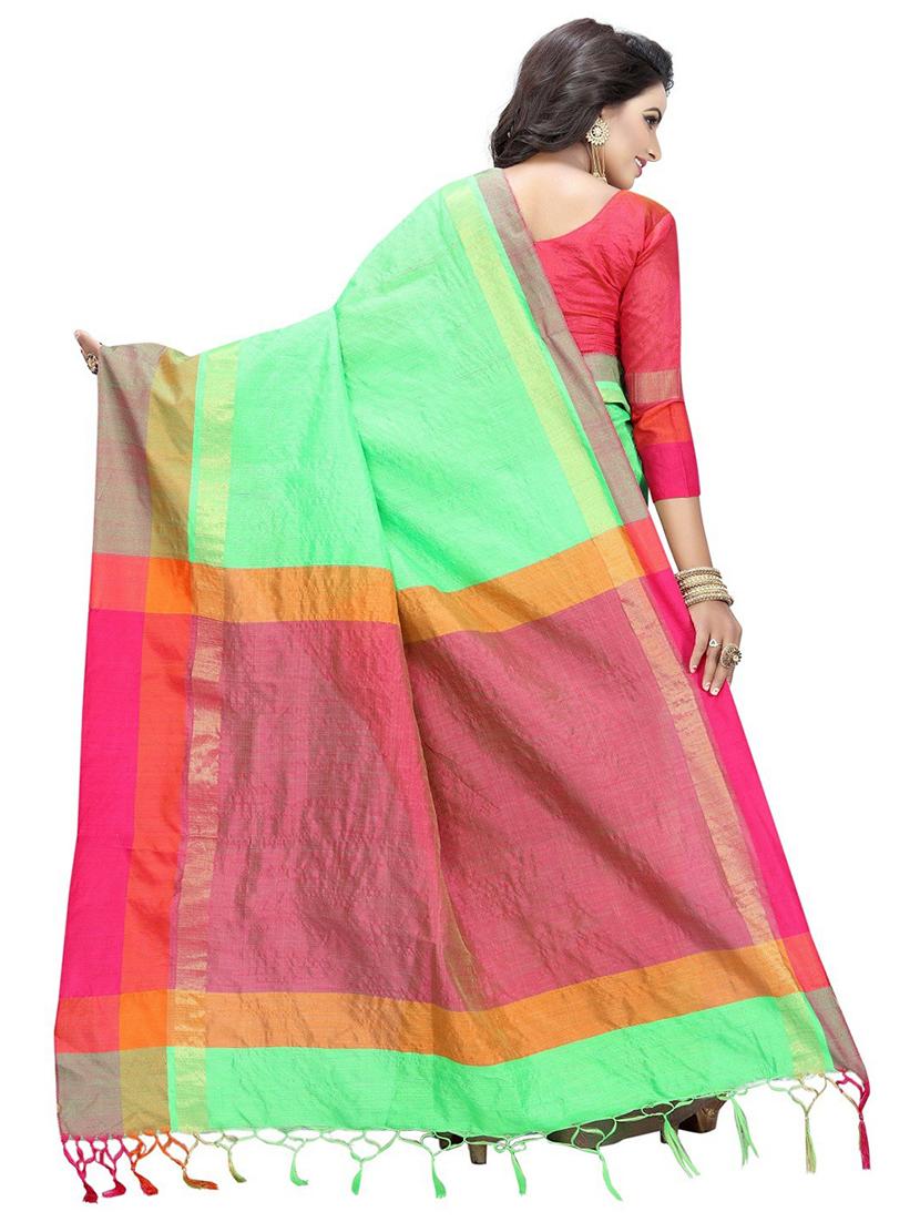light green cotton silk saree with blouse - 20008133 - Standard Image - 1