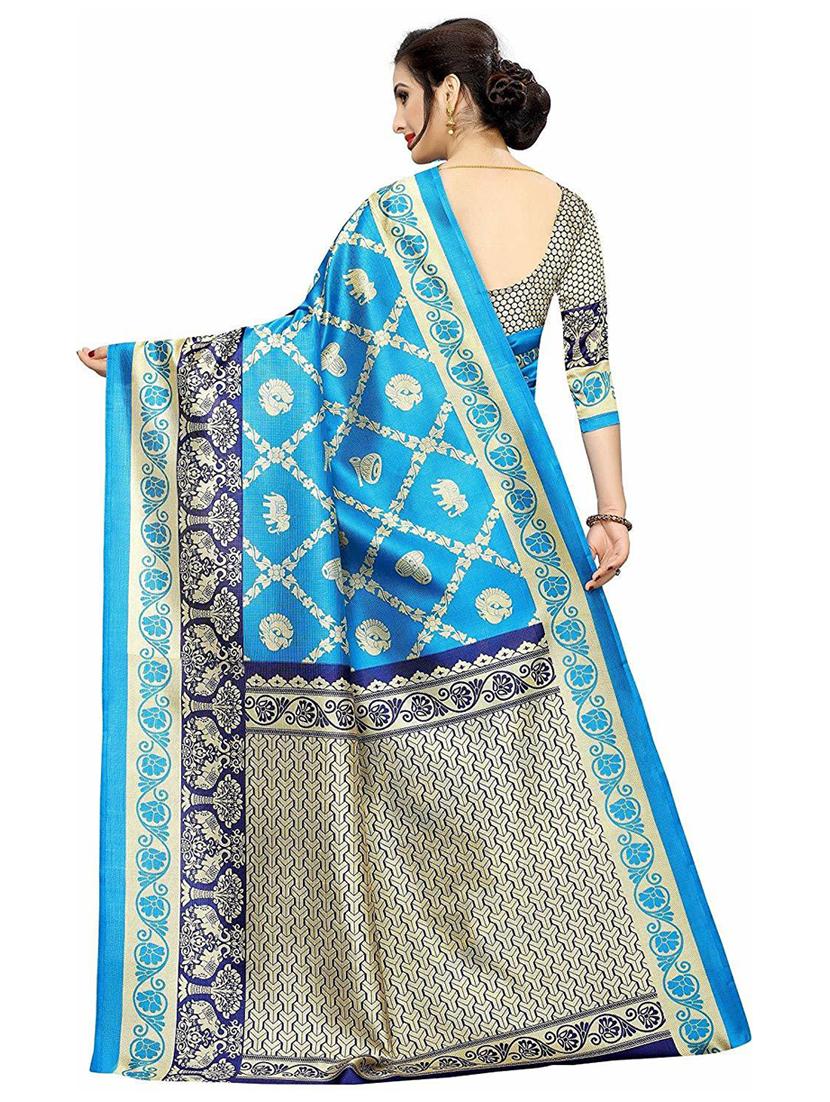 blue printed woven saree with blouse - 20008136 -  Standard Image - 1