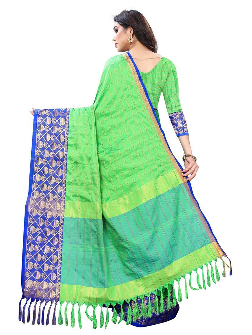 light green cotton blend kanjivaram saree with blouse - 20008143 - Standard Image - 1