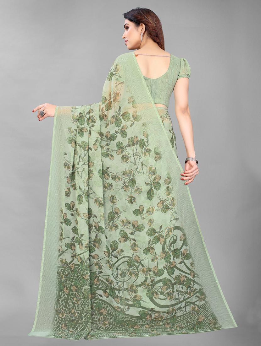 green printed saree with blouse - 20008160 - Standard Image - 1