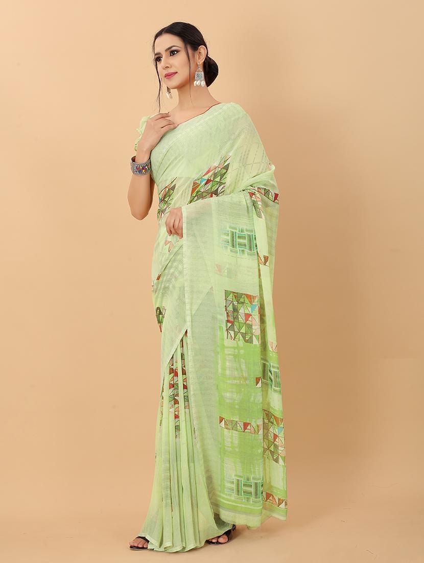 green printed saree with blouse - 20008175 - Standard Image - 1