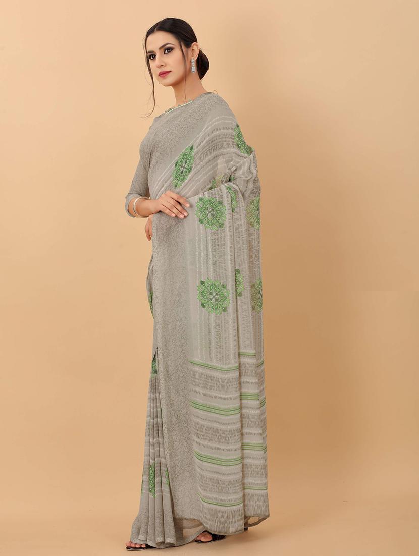 grey printed saree with blouse - 20008176 - Standard Image - 1